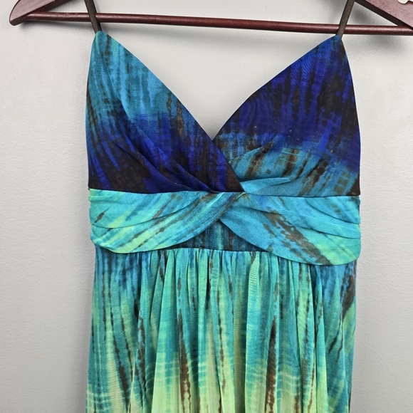 RUBY ROX Vintage Y2K Slinky Babydoll Dress Blue Green Womens Sz L Fairy Grunge - Picture 2 of 15